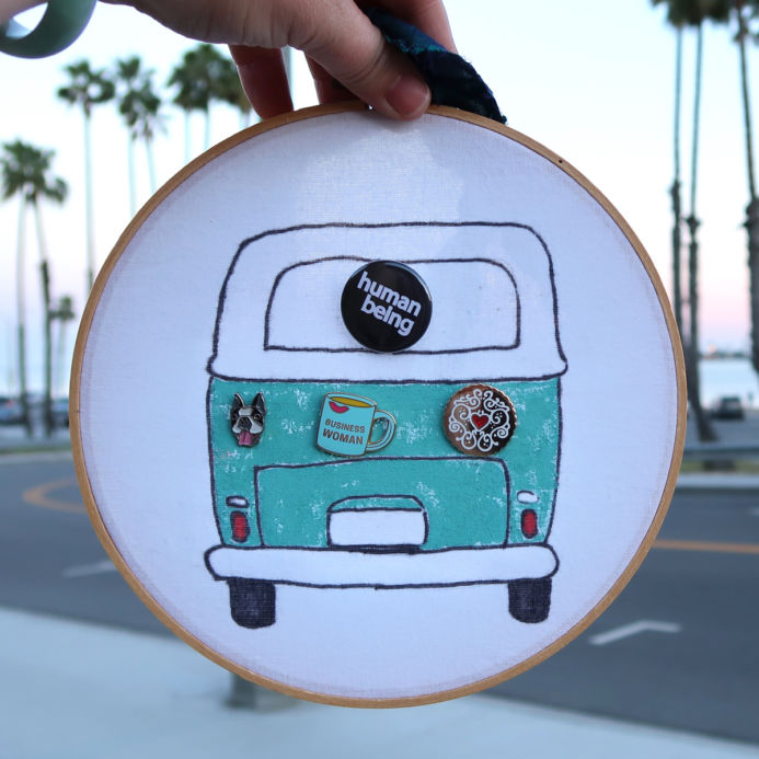 DIY embroidery hoop enamel pin catcher from Dear Handmade Life