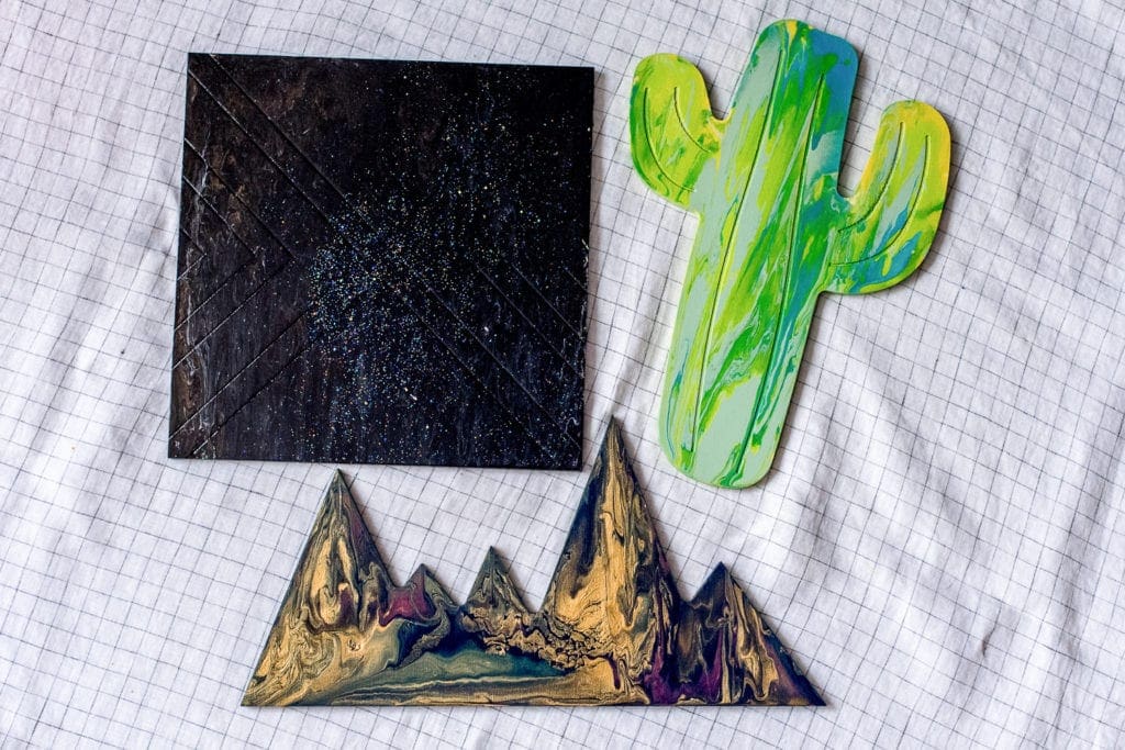 DIY paint pouring on wood shapes from Dear handmade Life